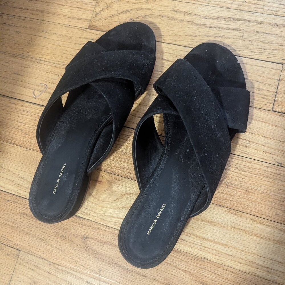 Mansur Gabriel criss cross suede slides